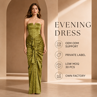 Robe de soirée sans bretelles en jacquard vert olive OEM, robe longue plissée à volants pour invitées de mariage, collection boutique
