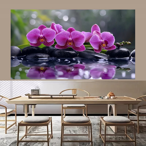 Toile murale d'art moderne personnalisée en gros, pierre noire avec fleur violette, <span class=keywords><strong>grand</strong></span> <span class=keywords><strong>format</strong></span>, décorations de <span class=keywords><strong>salon</strong></span> - Product Image 3