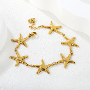 Pulsera con Colgante de Estrella de Mar en Acero Inoxidable Chapado en Oro de 18K para Mujer, Cadena Delicada con Estrella de Cinco Puntas de Inspiración Oceánica - Product Image 3