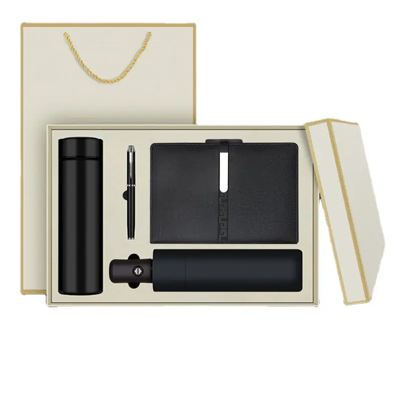 Luxury gift set for promotion----thermos+auto umbrella+A5 notebook+metal pen+USB Pen