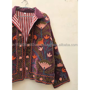 Indian Women's Boho Chic <b>Vintage</b> Style Regular Winter Jacket Trending Handmade Suzani Embroidery Velvet Quilted Autumn Cotton - Product Image 5