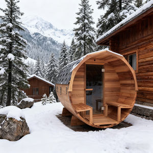 סאונה חיצונית בצורת חבית מעץ צוגה, עמידה למים, עם תנור חשמלי, ל-2 אנשים, במחיר נמוך - Product Image 5