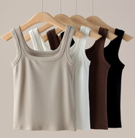 46% Viscose 46% coton 8% Spandex femmes chaud débardeur automne brossé chaud ajusté sans manches t-shirts hauts