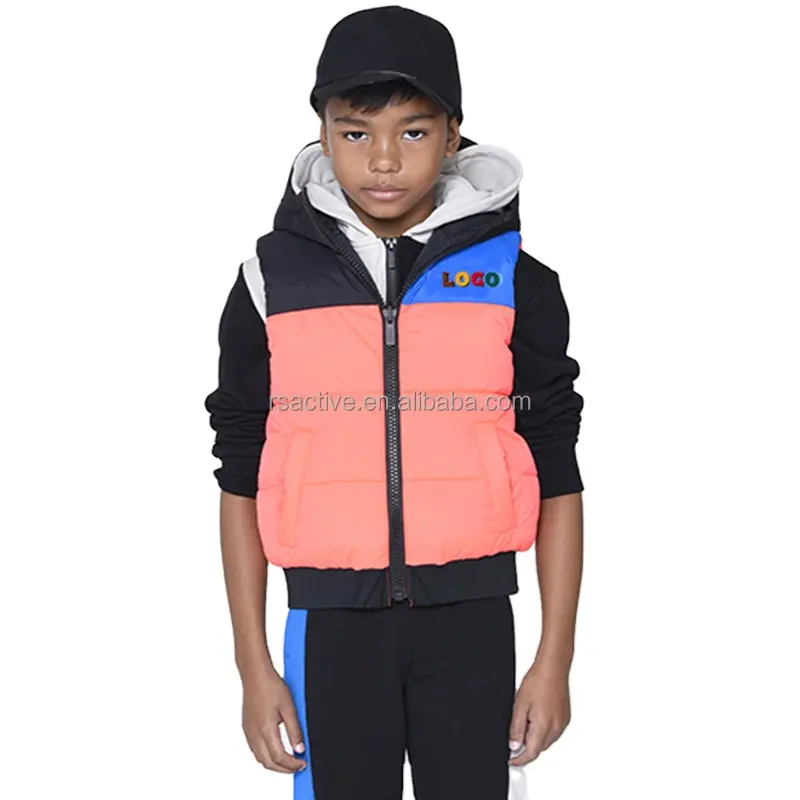 Jaket berlapis tanpa lengan Logo kustom anak-anak rompi berselimut reversibel anak laki-laki