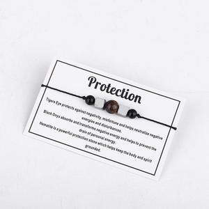 Cuerda de cera trenzada con tarjeta Wish, pulsera de protección de cuentas de piedra de ojo de tigre de hematita Natural - Product Image 1