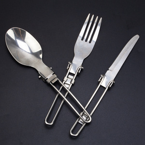 Juego de cubiertos plegables de acero inoxidable Changha, cuchara, tenedor, cuchillo, utensilios para viajes, camping y actividades al aire libre con bolsa de transporte. - Product Image 4
