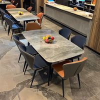 Table à Manger de Luxe Italienne Surface Brillante en Pierre Plaque Bord Ventre de Cheval Minimaliste Moderne en Bois pour Meubles de Maison et d'Hôtel