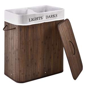 <span class=keywords><strong>Grand</strong></span> <span class=keywords><strong>panier</strong></span> <span class=keywords><strong>à</strong></span> <span class=keywords><strong>linge</strong></span> en bambou pliable 2 sections, brun foncé extra large, avec poignées et couvercle en bambou, vente en gros de bon choix - Product Image 5