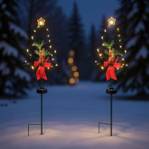 Solar Stake Light Outdoor Christmas <b>Tree</b> Decorative <b>Lighting</b> LED Warm White IP65 Metal Rechargeable Button Control - Product Image 2