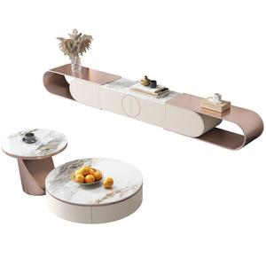 Meuble TV rétractable, style français moderne minimaliste, meuble de sol de luxe, combinaison table basse - Product Image 4