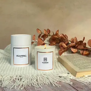 Huaming elegante vidrio aromático blanco fragancia aceite aromaterapia vela taza Etiqueta Privada cera <span class=keywords><strong>de</strong></span> soja velas perfumadas para el hogar - Product Image 2