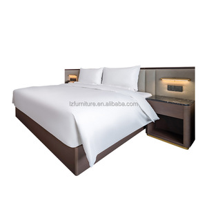 3 Star Hotel Bedroom Furniture Set Modern Upholstered <b>Bed</b> Frame with Headboard Bedside <b>Table</b> <b>Bed</b> End Stool White Linen Bedding - Product Image 2