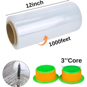 Película Estirable Transparente de 12 Pulgadas x 1000 Pies, Calibre 80, Resistencia Industrial, con Asa de Plástico, Película Retráctil Duradera para Embalaje - Product Image 2