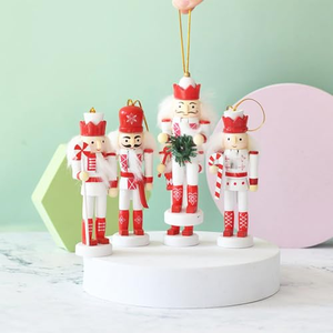 Nouvelle Collection 2026 : Lot de 5 Casse-Noisettes en Bois Rouge et Blanc Classiques – Décoration de Fête de Noël - Product Image 3