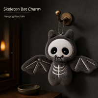 Porte-clés peluche chauve-souris Halloween, breloque de sac visage squelette, pendentif suspendu en peluche douce