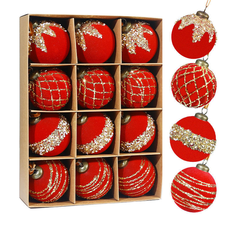 Coffret boules de Noël rouge 8cm 12pcs