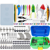 Kit de Pesca de 144 Piezas/Juego, Juego de Señuelos, Señuelos Blandos, Señuelos Duros, Anzuelos, Plomos, Emerillones, Alicates, Caja de Pesca, para Lubina, Trucha, Lucio