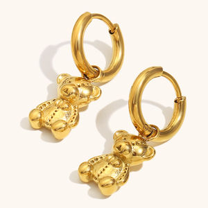 أقراط دمية دب مطلية بالذهب من Dingran من الفولاذ المقاوم للصدأ ، أقراط متدلية هوجي ، مجوهرات جذابة على شكل حيوان للنساء - Product Image 3