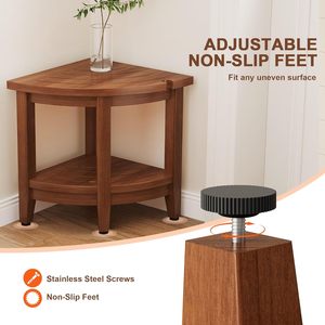 Tabouret d'angle de salle de bain en bois Yiwu Kaijiang Home Furnishings 40x40x45.5cm, siège de douche en bois massif avec étagère - Product Image 2
