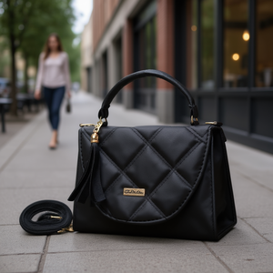 Bolso Bandolera Negro Acolchado para Mujer Daila, de Microfibra y Cuero Sintético, con Cierre de Cremallera, para Uso Diario en Todas las Temporadas - Product Image 2