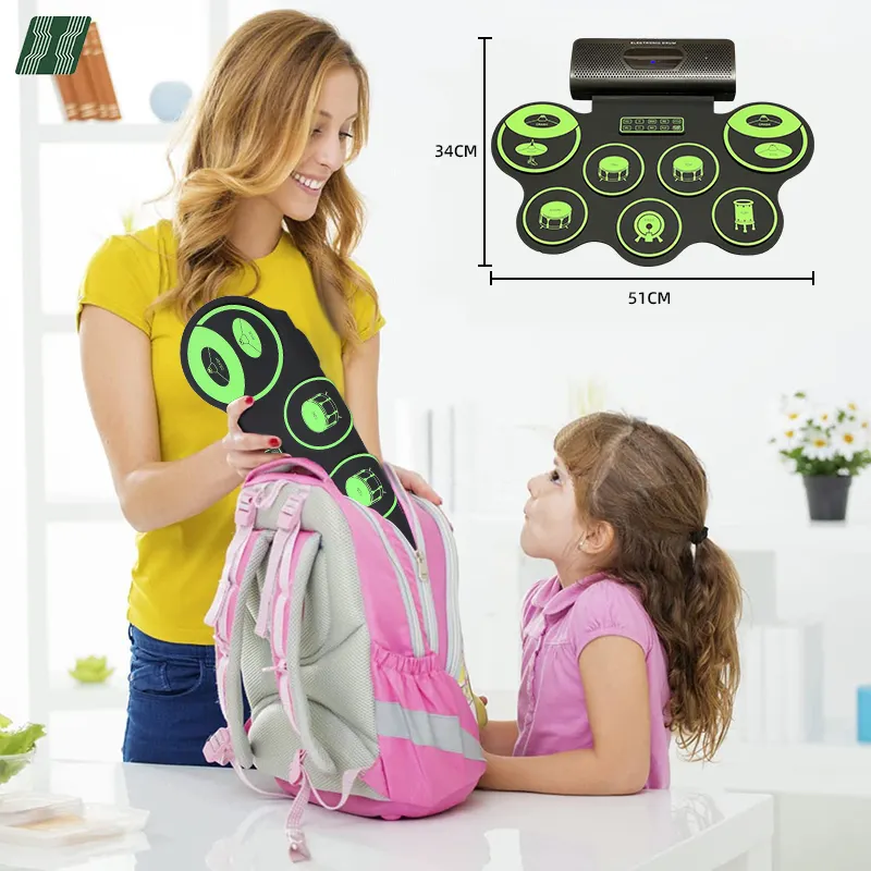 Batteria elettronica per bambini portatile 9 tasti con pedale Usb Roll Up Drum Kit