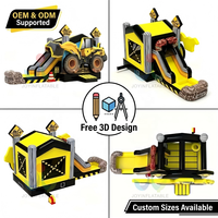 Structure gonflable commerciale de construction pour enfants : Maison de jeu, excavatrice, bulldozer et toboggan combinés pour les anniversaires de garçons et la location événementielle