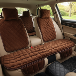 Flannel Seat Cushion Set Brown 3-Piece Car Seat Pad Backseat <b>Protector</b> - Product Image 2