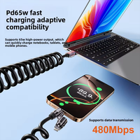 Câble de voiture extensible 4-en-1 à ressort, charge ultra-rapide 240W, projection d'écran CarPlay, cordon de données pour téléphone portable