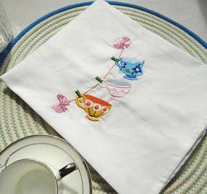 Tovaglioli in Cotone Bianco con Motivi Ricamati, Tessuti per Cucina, Feste, Giornata dei Bambini, Decorazione Casa e Sala da Pranzo - Product Image 4