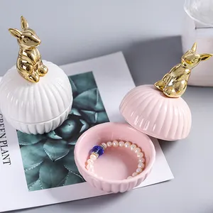 Nordic Style Golden Animal round ring jewelry box ceramic jewelry box