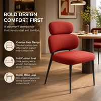 Chaise de salle à manger rouge audacieuse avec dossier à double coussin et pieds en métal - Siège ergonomique et confortable pour la maison, le restaurant, l'hôtel