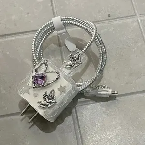 Corée mignon diamant amour coeur <span class=keywords><strong>chargeur</strong></span> étui pour <span class=keywords><strong>IPhone</strong></span> <span class=keywords><strong>11</strong></span> 12 13 14 15 16 18/20W clair Charge Protection couverture <span class=keywords><strong>chargeur</strong></span> manchon - Product Image 5