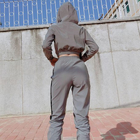 Nouveau Design pantalon crayon à capuche col femme survêtement réfléchissant coupe-vent pull veste pantalon femme ensembles coupe-vent
