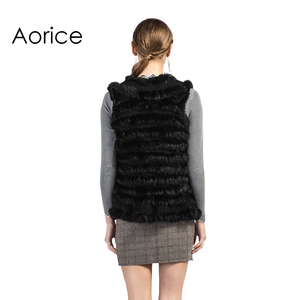 VT7016 Nouveau <span class=keywords><strong>Gilet</strong></span> Tricoté <span class=keywords><strong>Sans</strong></span> Manches pour <span class=keywords><strong>Femme</strong></span> avec Vraie Fourrure de <span class=keywords><strong>Lapin</strong></span> Noir - Product Image 3