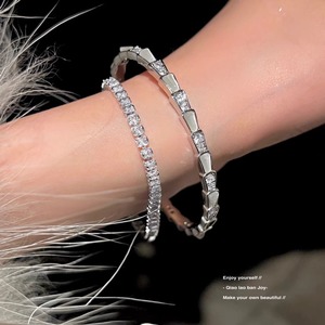 Bracelet ajustable en argent ouvert, texture <span class=keywords><strong>serpent</strong></span>, zircon, luxe léger - Product Image 2