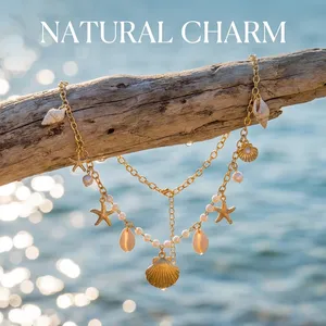 Chaîne <span class=keywords><strong>de</strong></span> <span class=keywords><strong>ventre</strong></span> bohème RINHOO en imitation perle et coquillage pour femme, couleur <span class=keywords><strong>or</strong></span>, étoile <span class=keywords><strong>de</strong></span> mer, conque, chaînes <span class=keywords><strong>de</strong></span> taille pour bikini, bijoux <span class=keywords><strong>de</strong></span> corps d'été pour la plage - Product Image 2