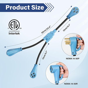 Adaptateur de branchement NEMA 14-50 en Y pour camping-car et véhicule électrique, NEMA 14-50P vers <span class=keywords><strong>2X</strong></span> NEMA 14-50R, homologué ETL, bleu - Product Image 5