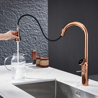 Luxe Or Rose Mitigeur Cuisine Évier Robinet Multifonctionnel Affichage Numérique Température Robinet Eau Chaude Froide Pluie Mouche