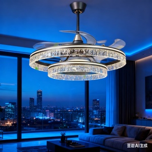Lámpara de Techo con Ventilador de Cristal, 200W LED, Control Remoto, 4 Aspas, Decoración Moderna para Dormitorio y Comedor - Product Image 5