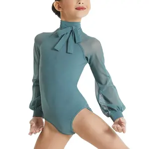 MiDee 슈퍼 기질 댄스웨어 모의 목 나비 넥타이 현대 긴 소매 레오타드 여자 더 많은 색상