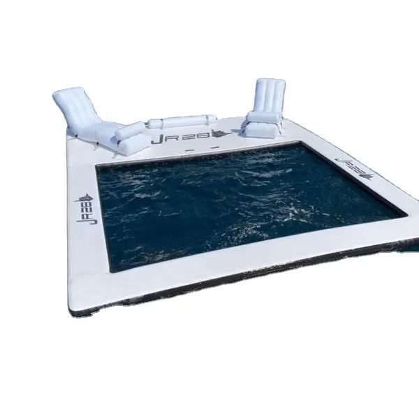 Desain populer kolam laut tiup mengambang Platform renang Jet air Ski Kolam laut dengan jaring aman