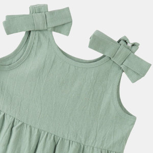 Moeder En Dochter Bijpassende Outfits Jurk Strik Overalls Effen Kleur Familie Bijpassende Kleding - Product Image 2