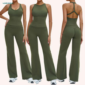 Conjunto de Leggings Flare com Logo Personalizado, Tecido Stretch 4-Way, Roupas de Fitness para <span class=keywords><strong>Yoga</strong></span> - Product Image 1