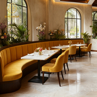 Ensemble de mobilier Ron Group : Banquette en velours élégante pour hôtel et restaurant, table carrée en marbre, chaises rembourrées