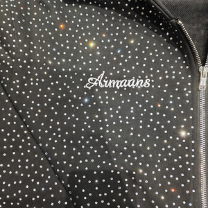 Thiết Kế Thương Hiệu Của Bạn Logo Thời Trang Đường Phố 100% Cotton Pháp Terry Nặng Zip up Rhinestone Áo Tùy Chỉnh - Product Image 2