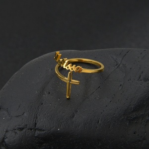 Anillo Cruzado de Acero Inoxidable con Letra Inicial, Ajustable, Unisex, Joyería Religiosa de Moda para Uso Diario - Product Image 4