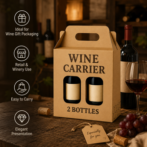 Recyclable Kraft Paper Wine Carrier <b>Box</b> With Window And Handle Custom Logo Corrugated Wine Gift <b>Box</b> For <b>Red</b> Wine Beer Packaging - Product Image 4