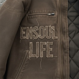 Giacca Bomber da Uomo in Cotone Spesso con Applicazioni Personalizzate, Lavaggio Acido, Chiusura Frontale con Zip, Stile Vintage per Lavoro e Outdoor Invernale - Product Image 2