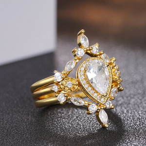 Ensemble de trois bagues en forme de larme royale pour femmes, bijoux élégants et luxueux - Product Image 2