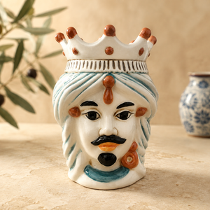 <span class=keywords><strong>Vaso</strong></span> a Forma di Testa in Ceramica di Lusso Fatto a Mano, Stile Italiano, <span class=keywords><strong>Vaso</strong></span> a Testa Moresca per Regalo di Inaugurazione Casa di Alta Gamma - Product Image 2